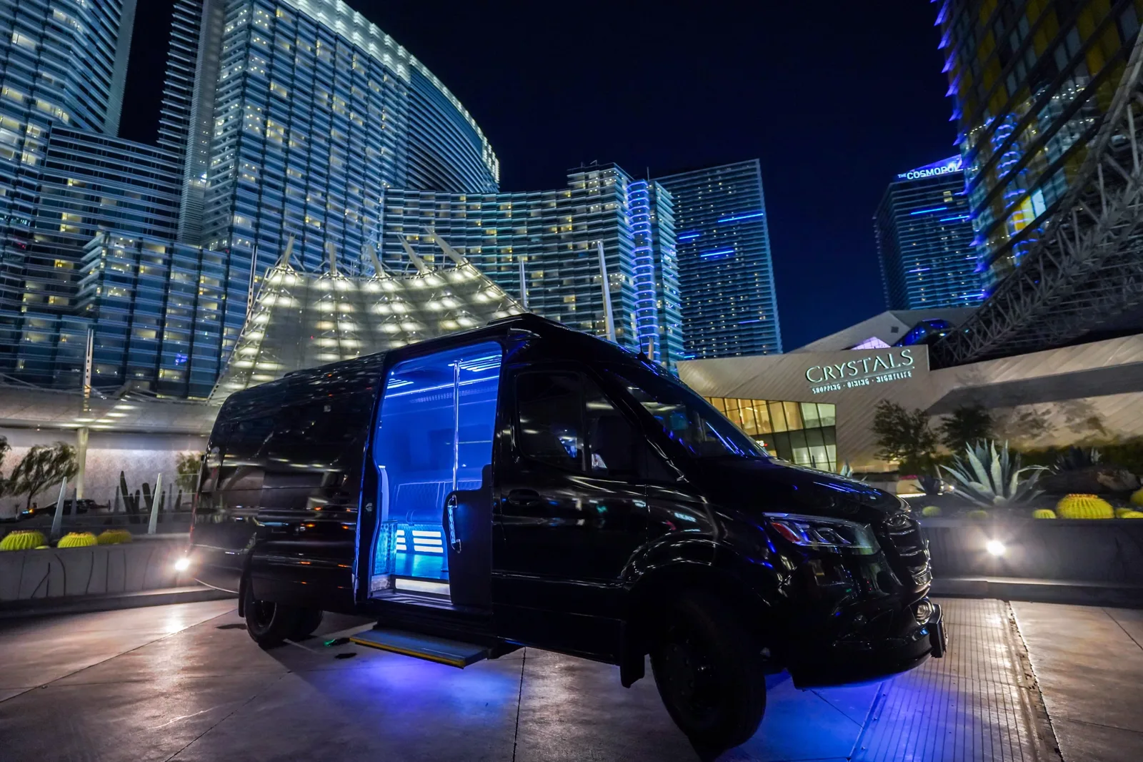 Private party vehicle arrives on the Las Vegas Strip